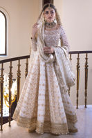 Pakistani Off-White Hand-Embroidered Silk Pishwas (3-Piece) - Image 3