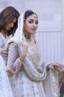 Pakistani Off-White Hand-Embroidered Silk Pishwas (3-Piece) - Image 5