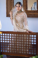 Pakistani Off-White Hand-Embroidered Silk Pishwas (3-Piece) - Image 9