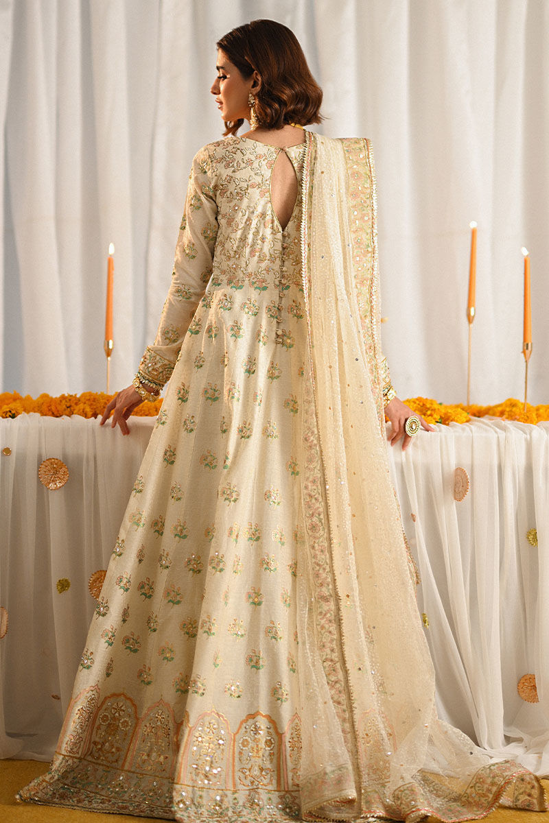Pakistani Ivory Zardozi Silk Pishwas Dress (2-Piece) - Image 3