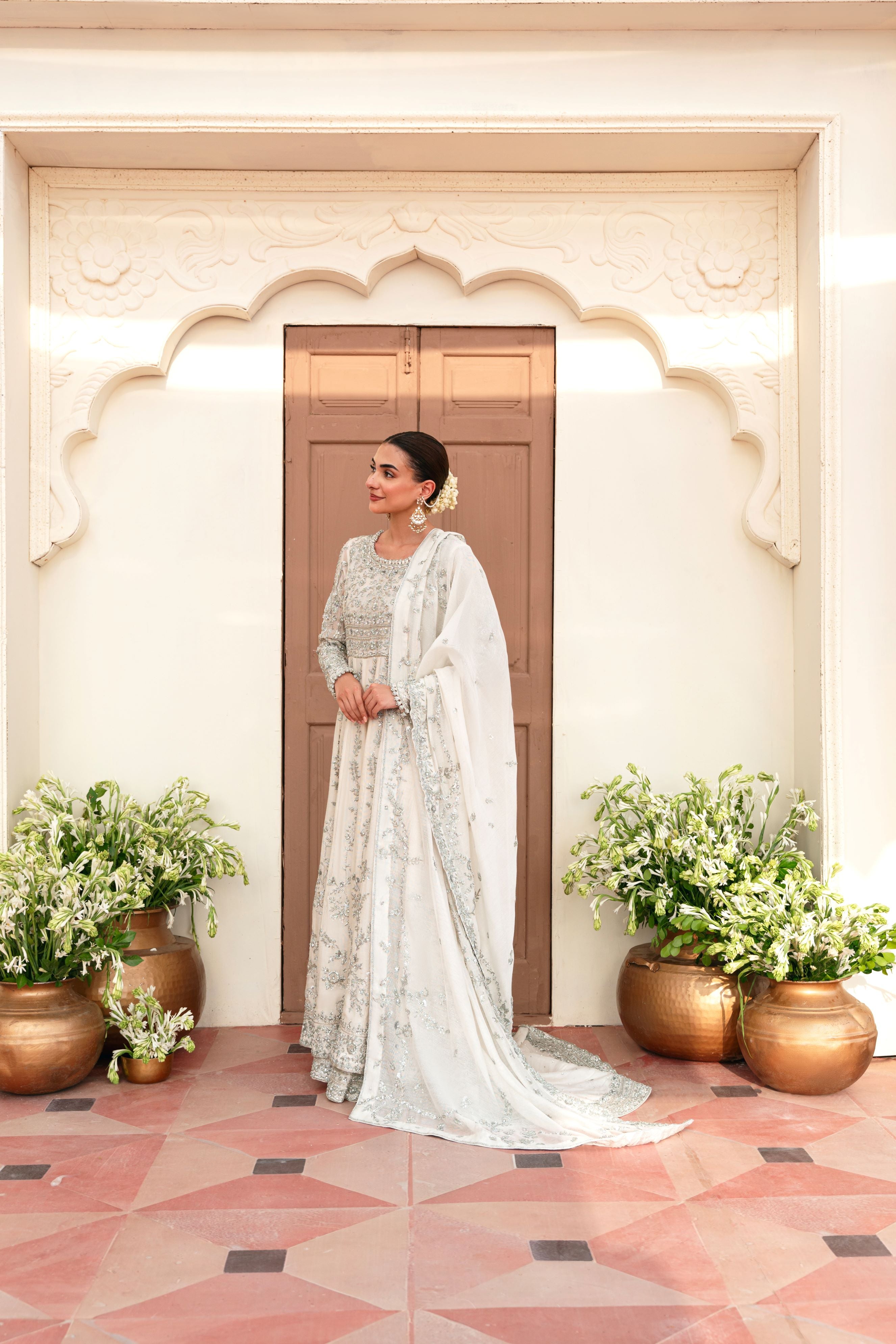 Ivory Silver Ada Work Tissue Net Kalidaar (2-Piece) - Image 1