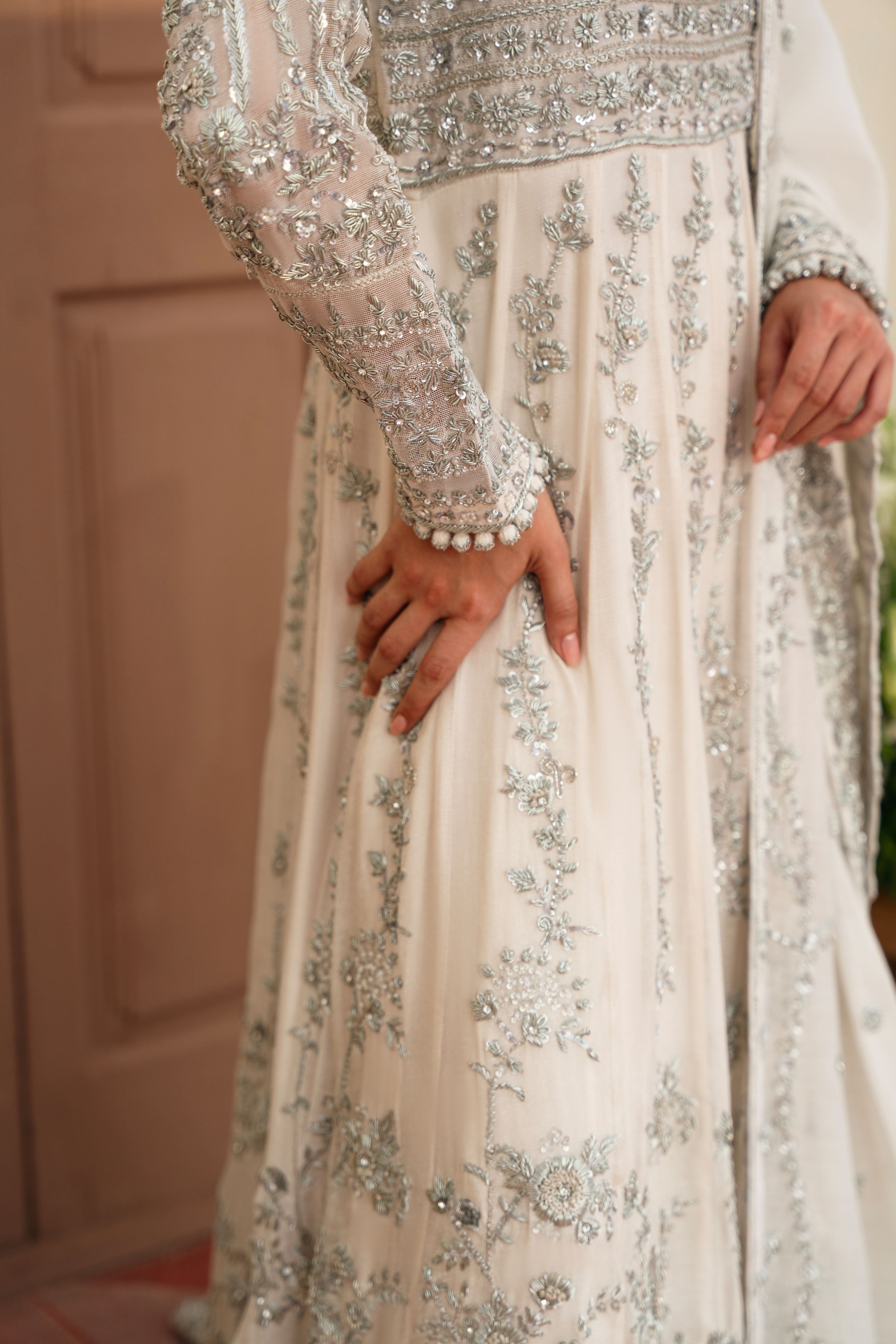 Ivory Silver Ada Work Tissue Net Kalidaar (2-Piece) - Image 2