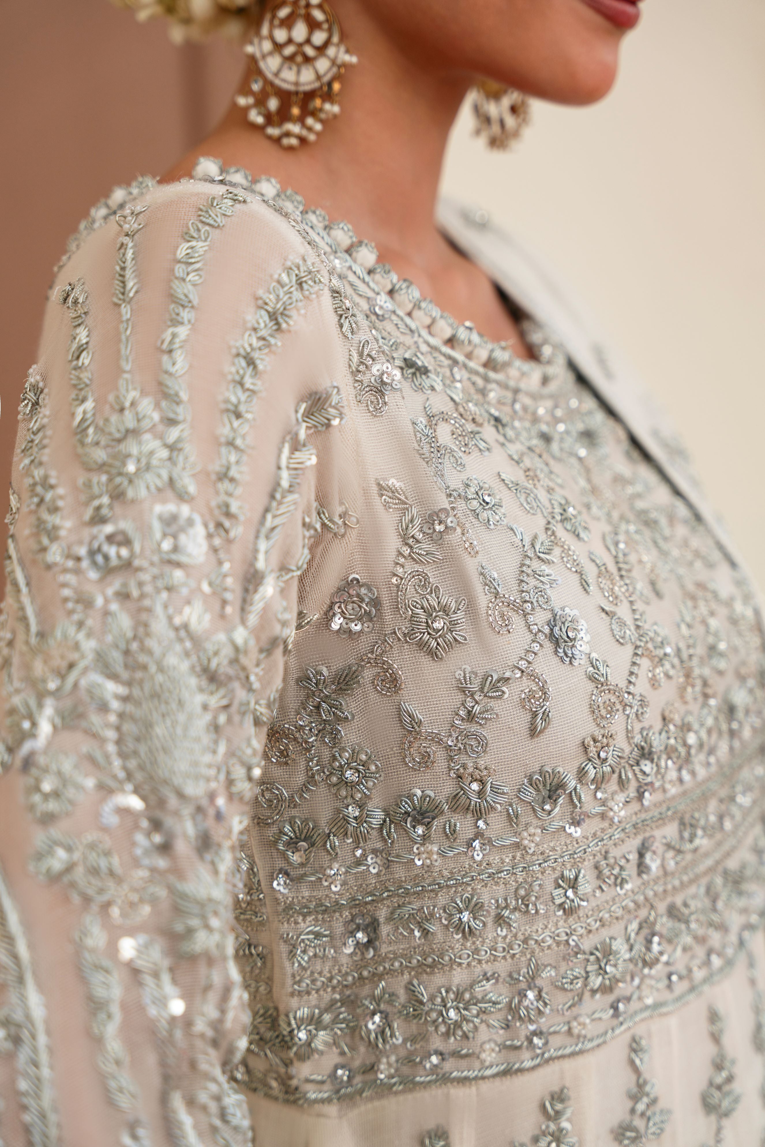 Ivory Silver Ada Work Tissue Net Kalidaar (2-Piece) - Image 8