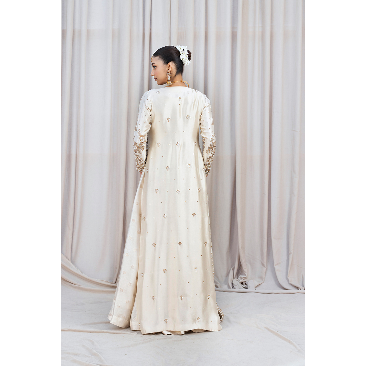 Ivory Hand-Embellished Tissue Silk Pishwas Gown (3-Piece) - Image 7