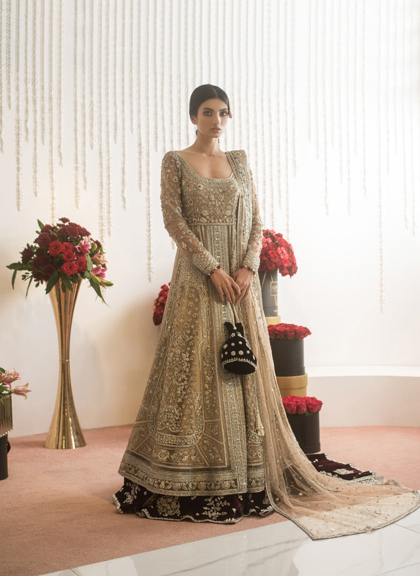 Pakistani Bone Maal Zardozi Tulle Pishwas Dress (3-Piece) - Image 2