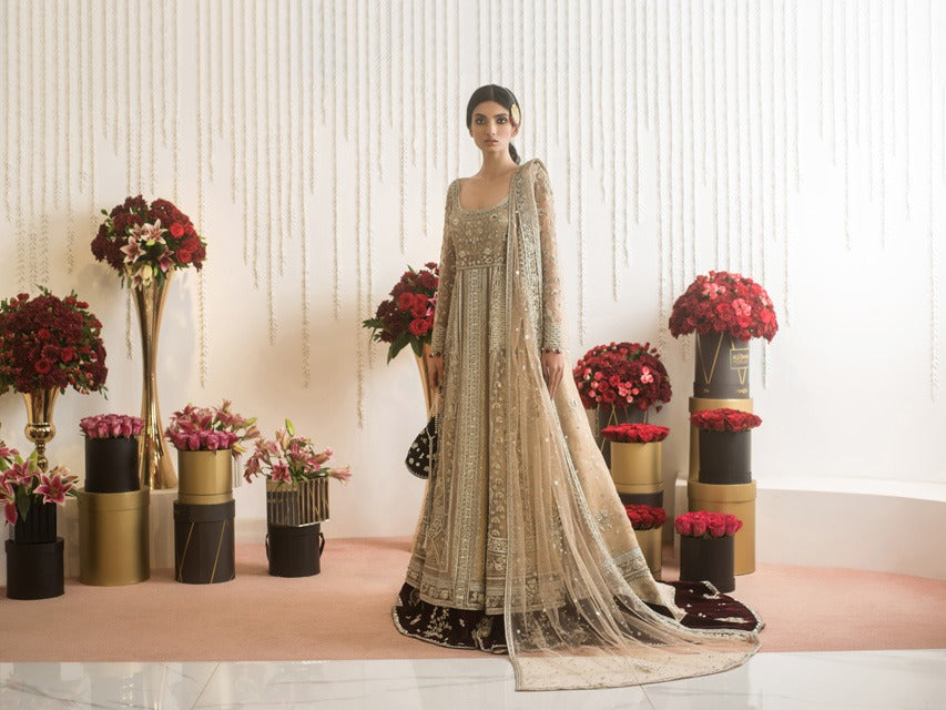 Pakistani Bone Maal Zardozi Tulle Pishwas Dress (3-Piece) - Image 3