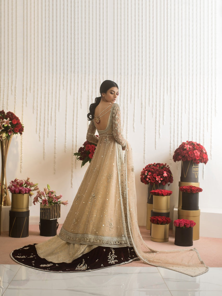 Pakistani Bone Maal Zardozi Tulle Pishwas Dress (3-Piece) - Image 4