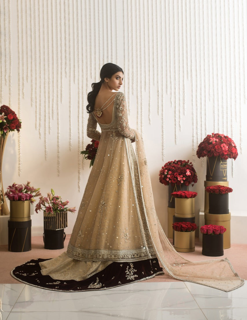 Pakistani Bone Maal Zardozi Tulle Pishwas Dress (3-Piece) - Image 5