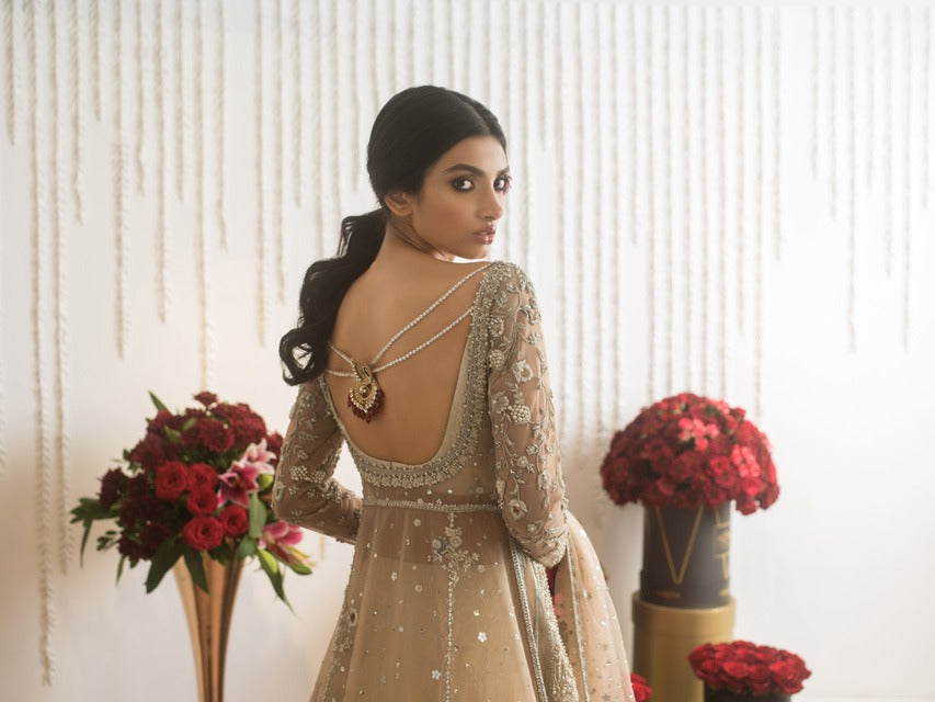 Pakistani Bone Maal Zardozi Tulle Pishwas Dress (3-Piece) - Image 6