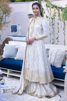 Pakistani Off-White Ari Embroidered Zari Cotton Net Pishwas (3-Piece) - Image 2