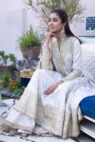 Pakistani Off-White Ari Embroidered Zari Cotton Net Pishwas (3-Piece) - Image 3