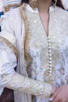 Pakistani Off-White Ari Embroidered Zari Cotton Net Pishwas (3-Piece) - Image 7