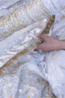 Pakistani Off-White Ari Embroidered Zari Cotton Net Pishwas (3-Piece) - Image 8