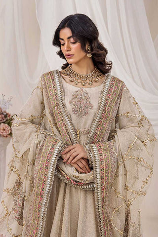 Pakistani Golden Ivory Zari Net Pishwas Dress (3-Piece) - Image 2