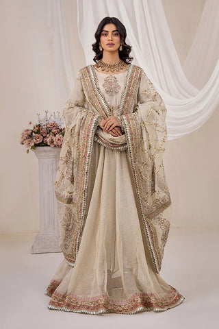 Pakistani Golden Ivory Zari Net Pishwas Dress (3-Piece) - Image 6