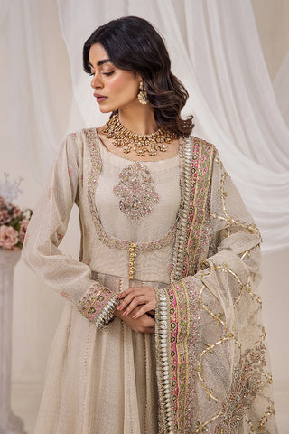 Pakistani Golden Ivory Zari Net Pishwas Dress (3-Piece) - Image 7
