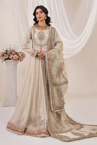 Pakistani Golden Ivory Zari Net Pishwas Dress (3-Piece) - Image 8