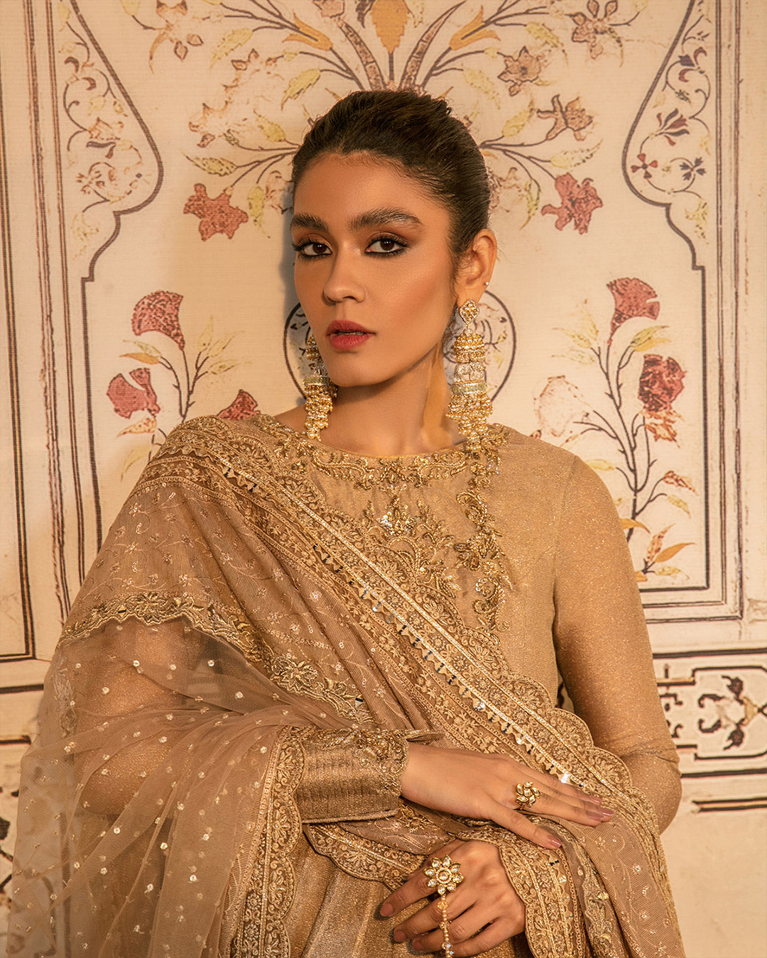 Ivory Beige Zari Net Embroidered Pishwas (3-Piece) - Image 3