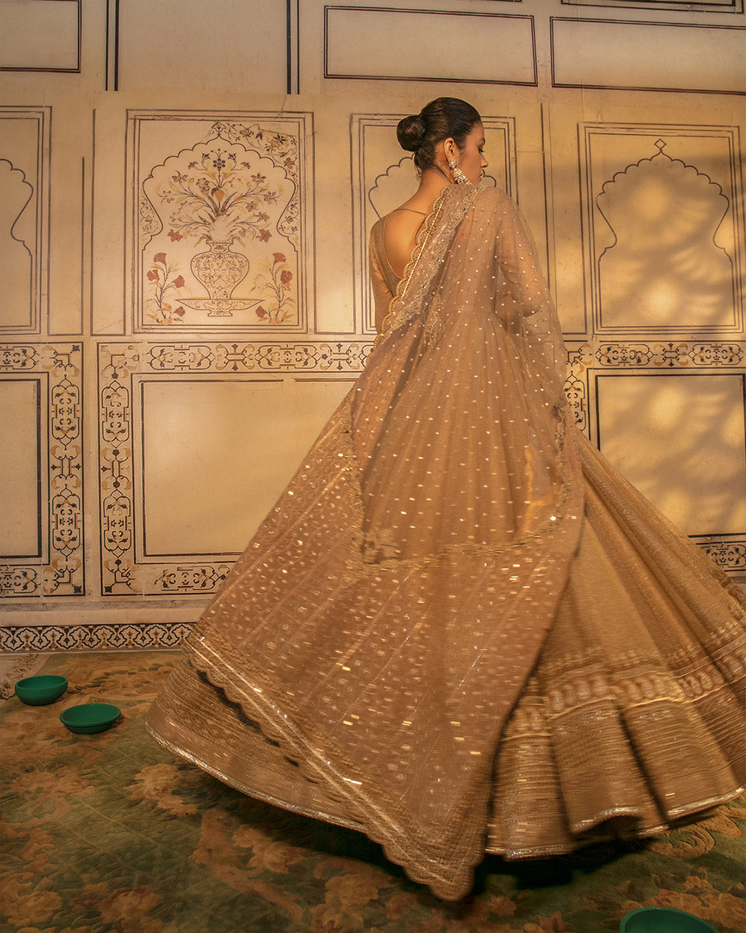 Ivory Beige Zari Net Embroidered Pishwas (3-Piece) - Image 5