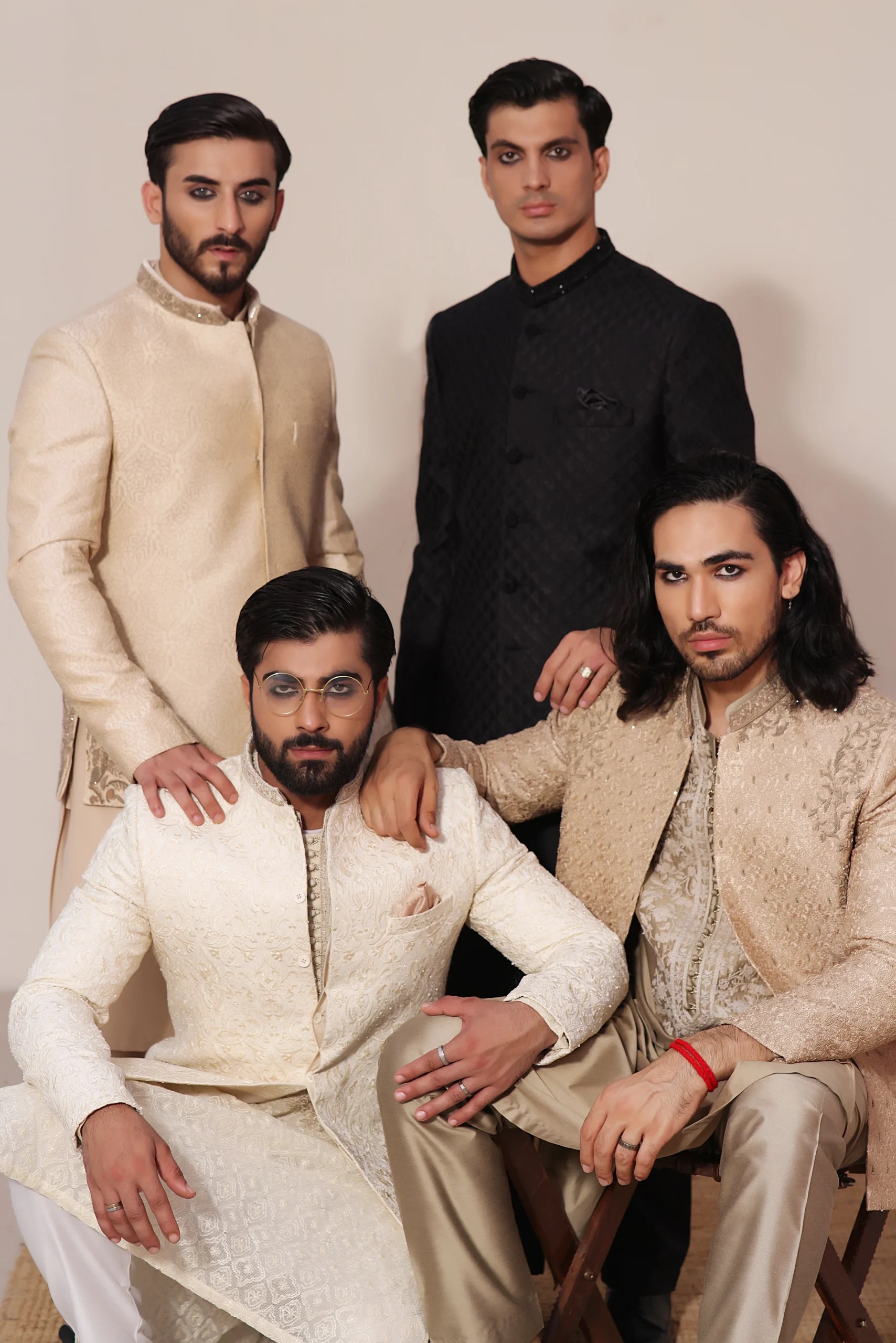 Ivory Self-Pattern Brocade Prince Coat (3-Piece) - Image 1