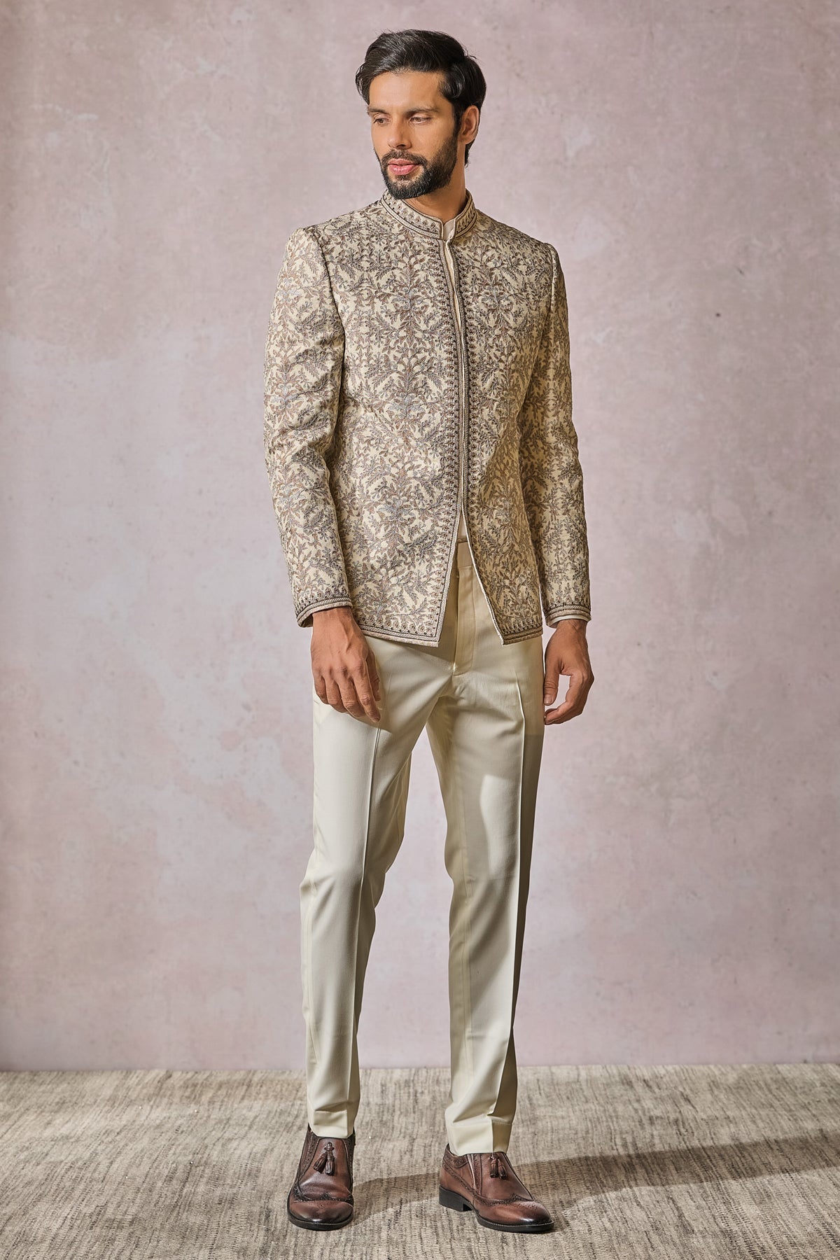 Ivory Embroidered Cotton Moss Prince Coat (3-Piece) - Image 2