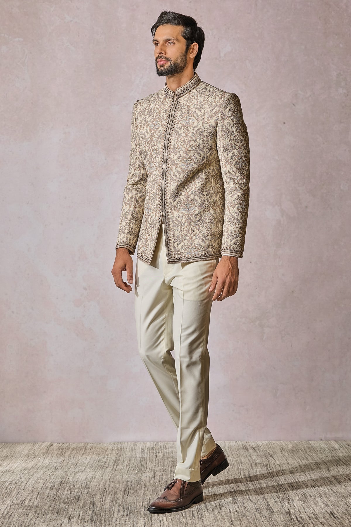 Ivory Embroidered Cotton Moss Prince Coat (3-Piece) - Image 4