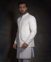 Off-White Chikankari Cotton-Silk Prince Jacket (3-Piece) - Image 3