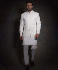 Off-White Chikankari Cotton-Silk Prince Jacket (3-Piece) - Image 4
