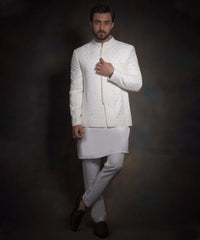 Off-White Chikankari Cotton-Silk Prince Jacket (3-Piece) - Image 5