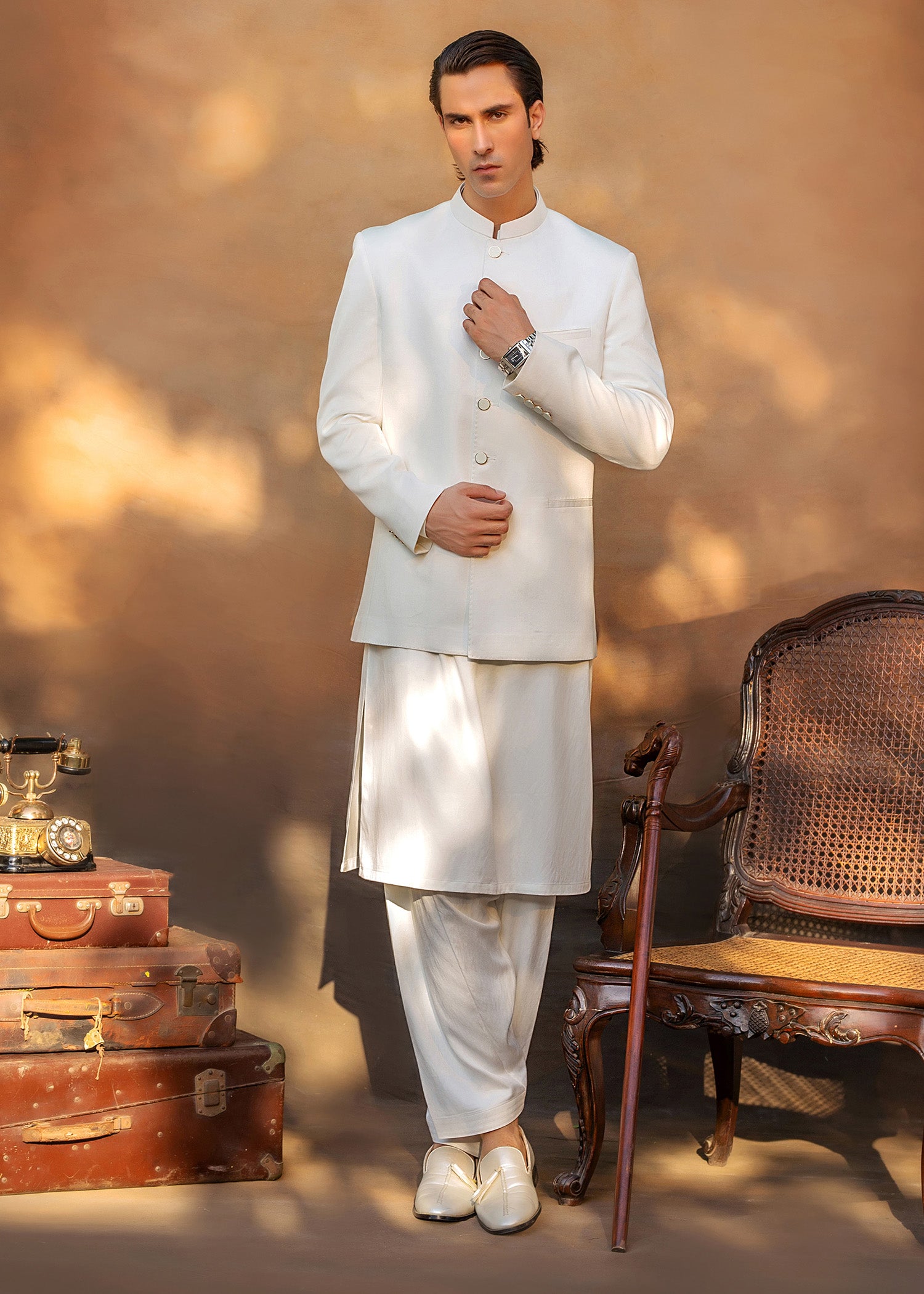 Ivory White Ari Work Dobby Prince Coat (3-Piece) - Image 1