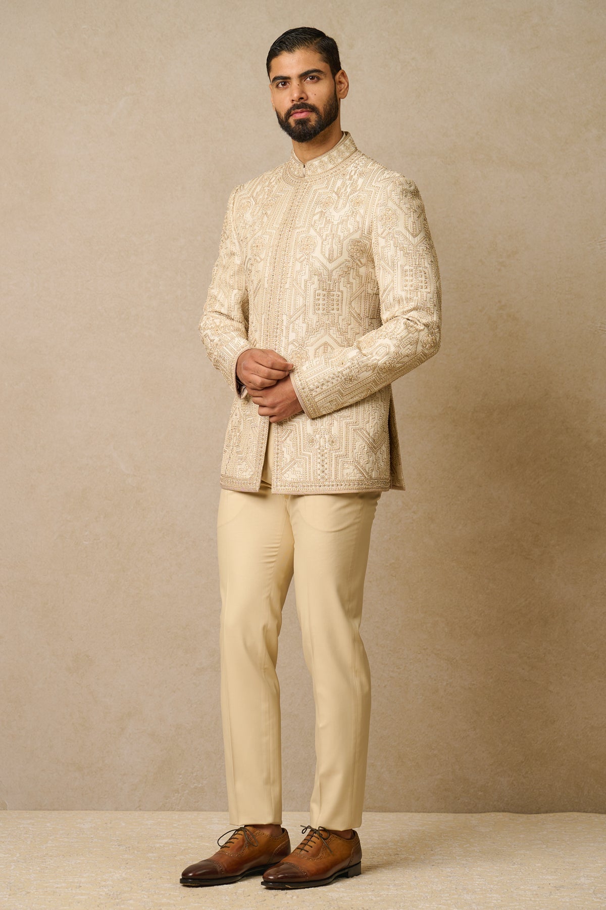Ivory Aari & Zari Silk Bandhgala Suit (3-Piece) - Image 2
