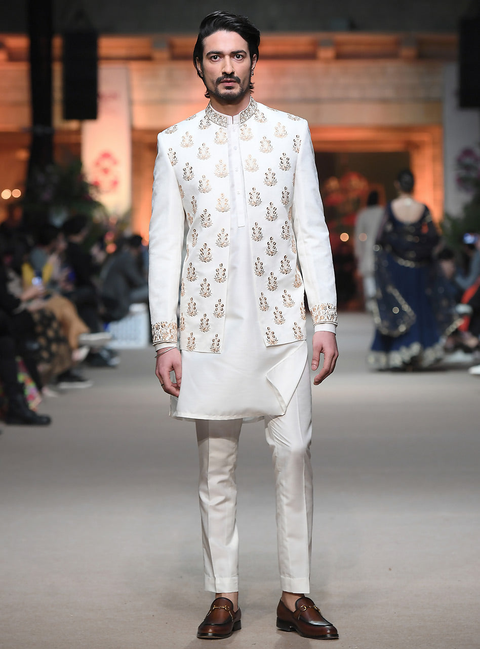 Ivory Embroidered Jacquard Prince Coat (3-Piece) - Image 1