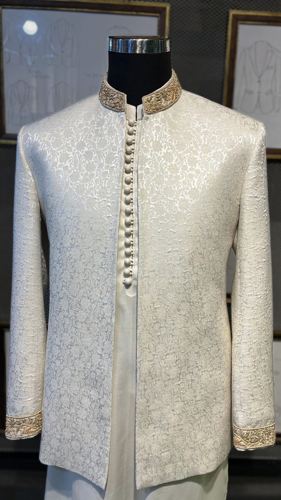 Ivory Embroidered Karandi Prince Coat (2-Piece) - Image 1