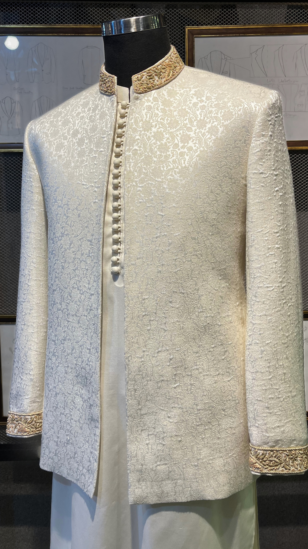 Ivory Embroidered Karandi Prince Coat (2-Piece) - Image 2