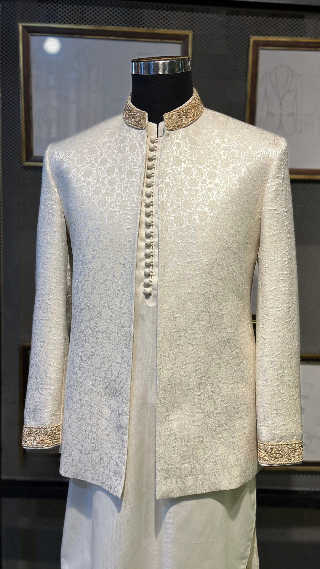 Ivory Embroidered Karandi Prince Coat (2-Piece) - Image 3