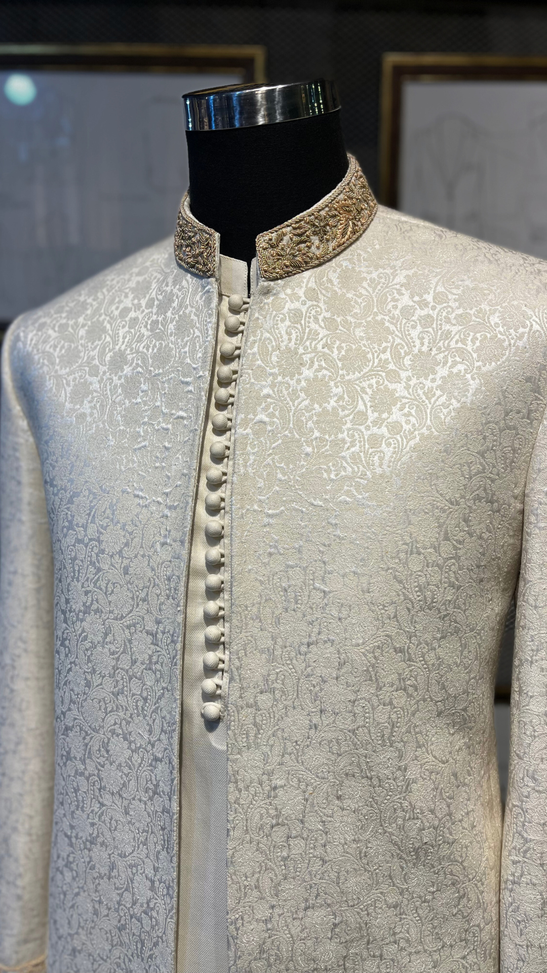 Ivory Embroidered Karandi Prince Coat (2-Piece) - Image 5