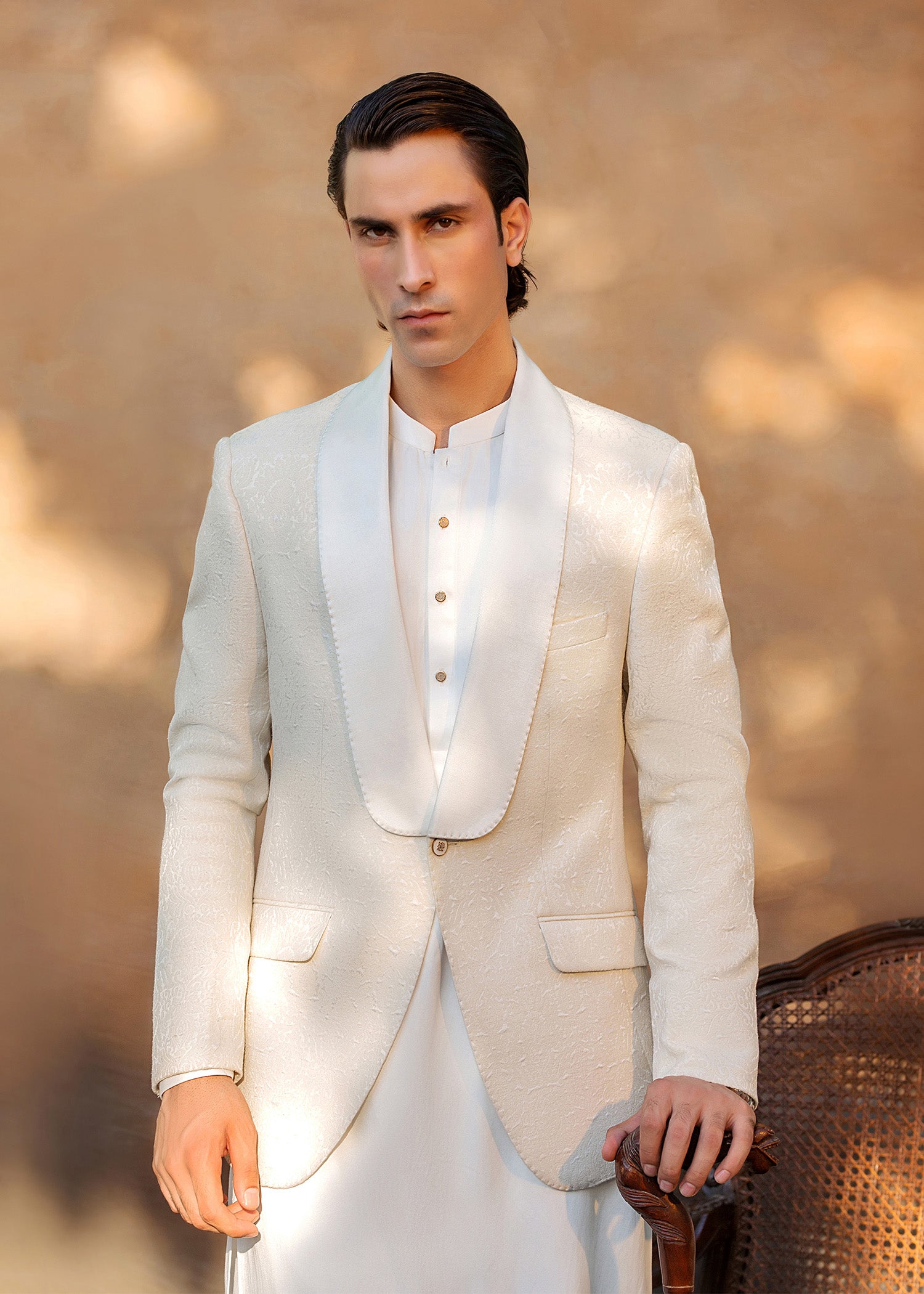 Ivory White Khaddar Prince Coat Kurta Set (3-Piece) - Image 3