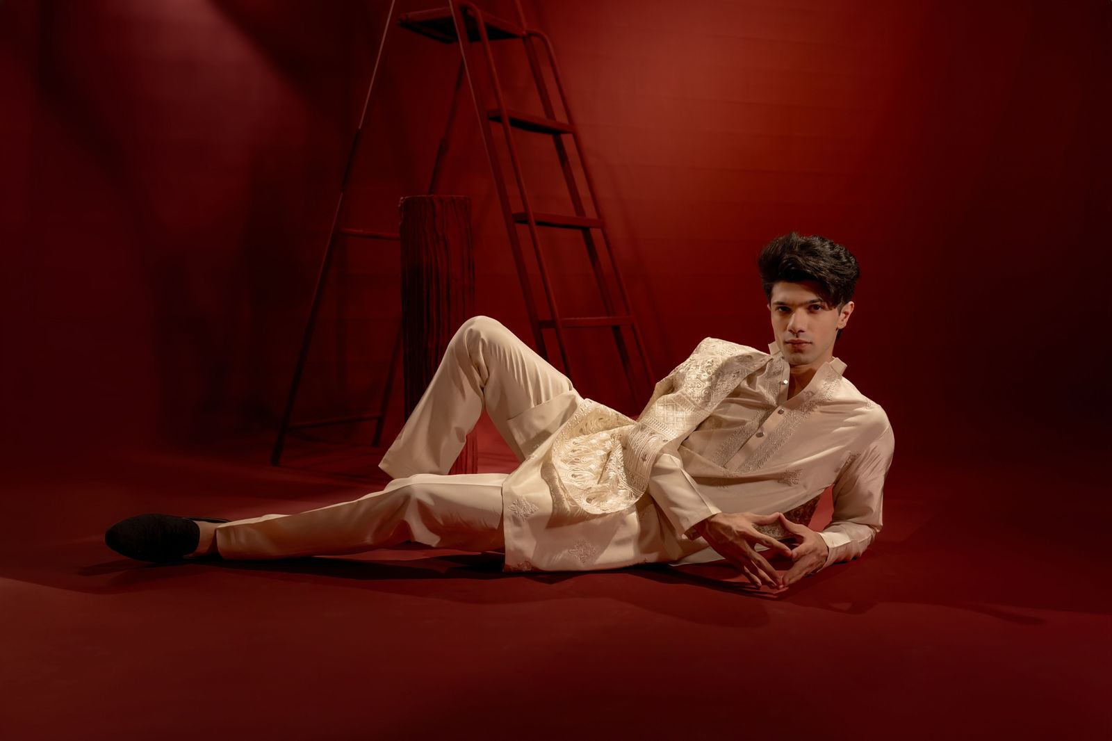 Ivory Embroidered Organza Prince Coat (3-Piece) - Image 5