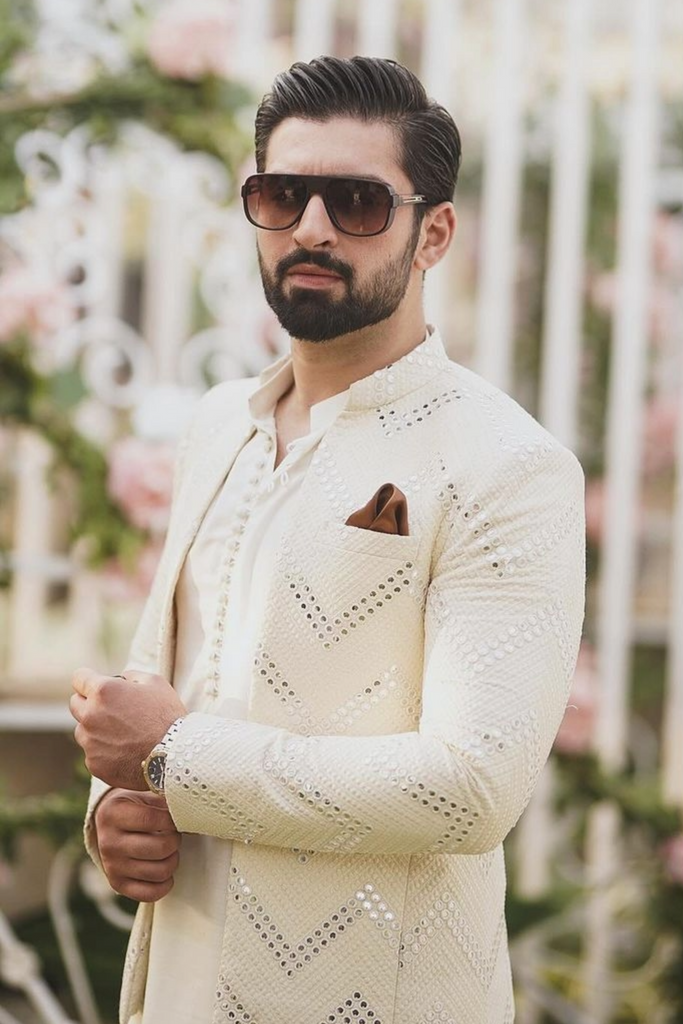 Off-White Embroidered Prince Coat (2-Piece) - Image 1