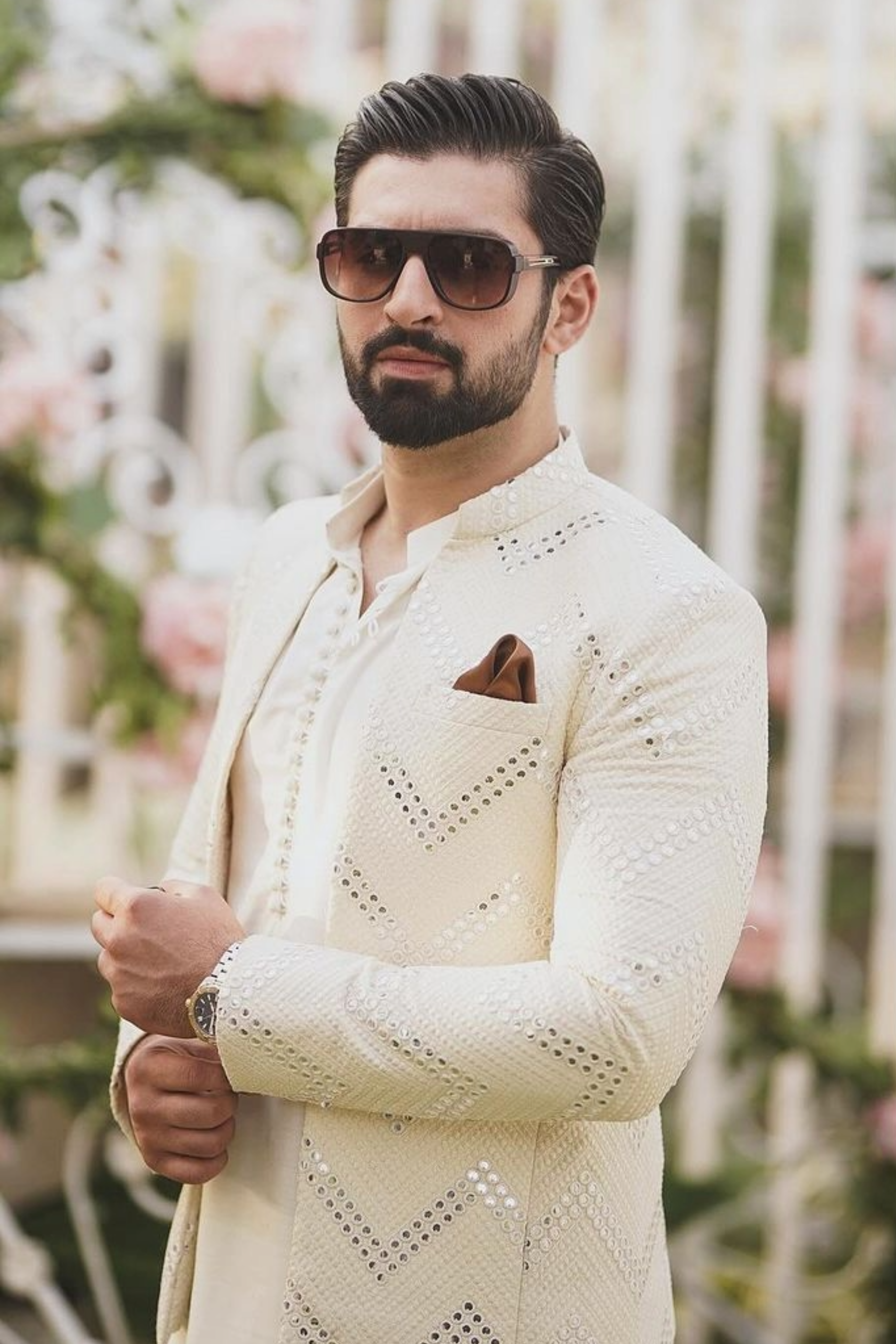 Off-White Embroidered Prince Coat (2-Piece) - Image 2