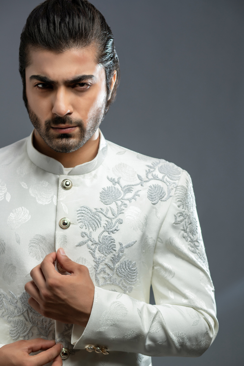 Ivory Embroidered Polyester-Cotton Prince Coat (3-Piece) - Image 2