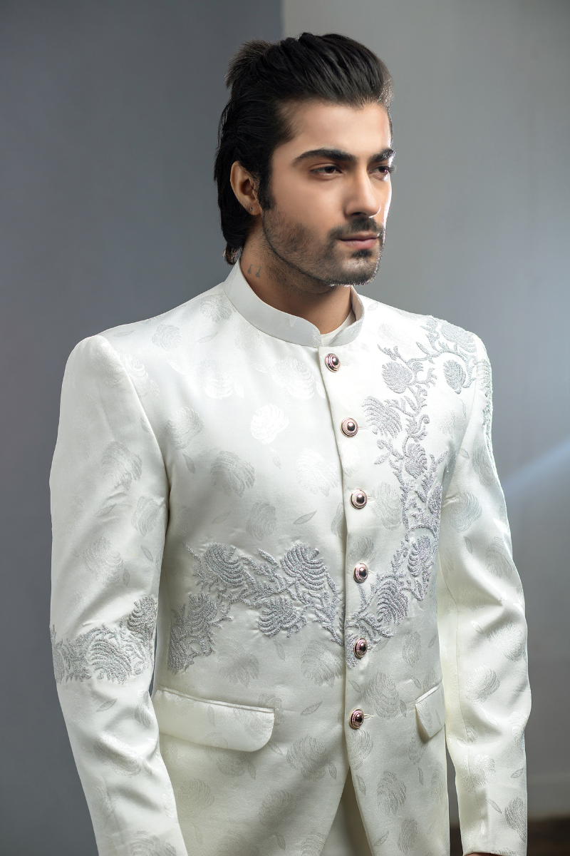 Ivory Embroidered Polyester-Cotton Prince Coat (3-Piece) - Image 3