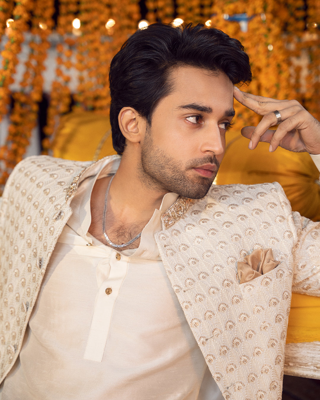 Ivory Embroidered Korean Raw Silk Prince Coat (3-Piece) - Image 2