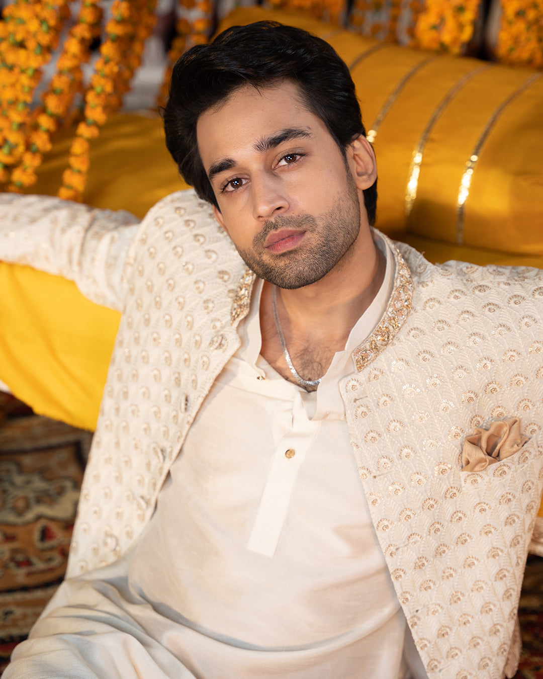 Ivory Embroidered Korean Raw Silk Prince Coat (3-Piece) - Image 4