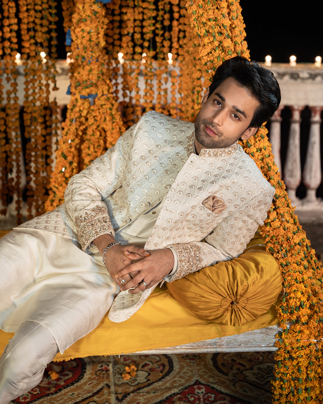 Ivory Embroidered Korean Raw Silk Prince Coat (3-Piece) - Image 5