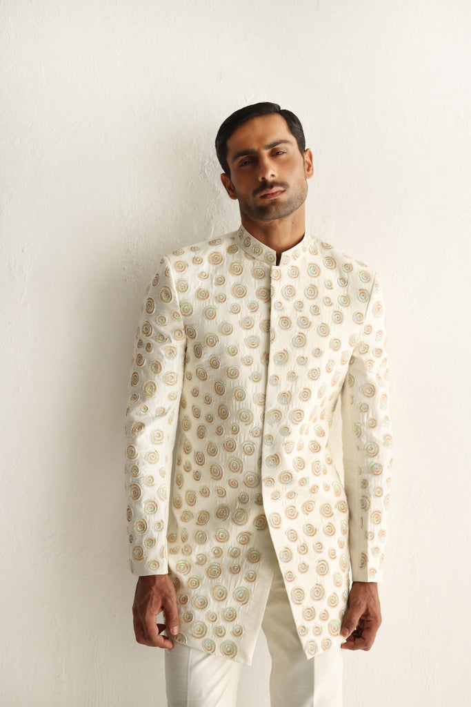 Ivory Hand-Embellished Raw Silk Prince Suit (2-Piece) - Image 1