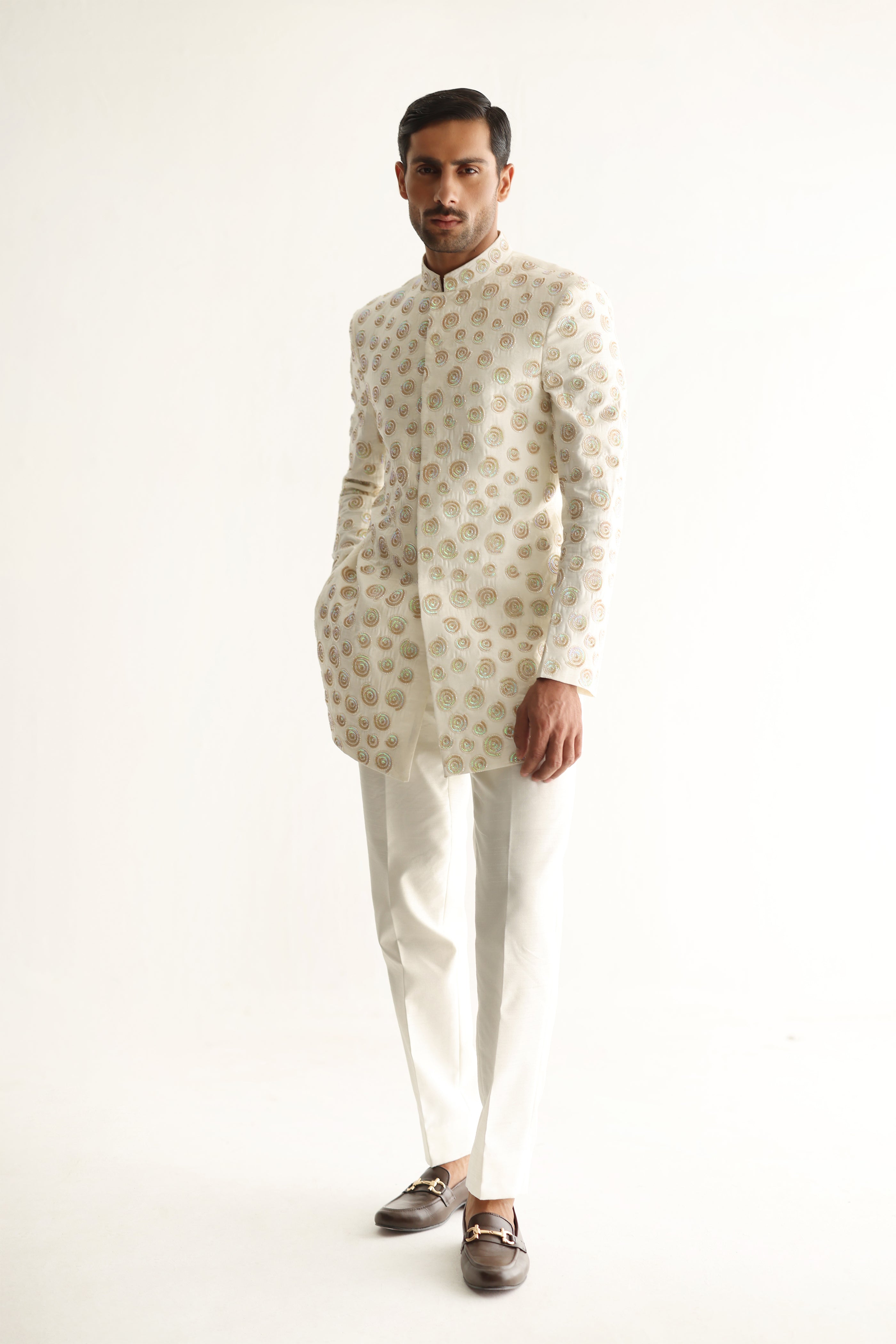 Ivory Hand-Embellished Raw Silk Prince Suit (2-Piece) - Image 4