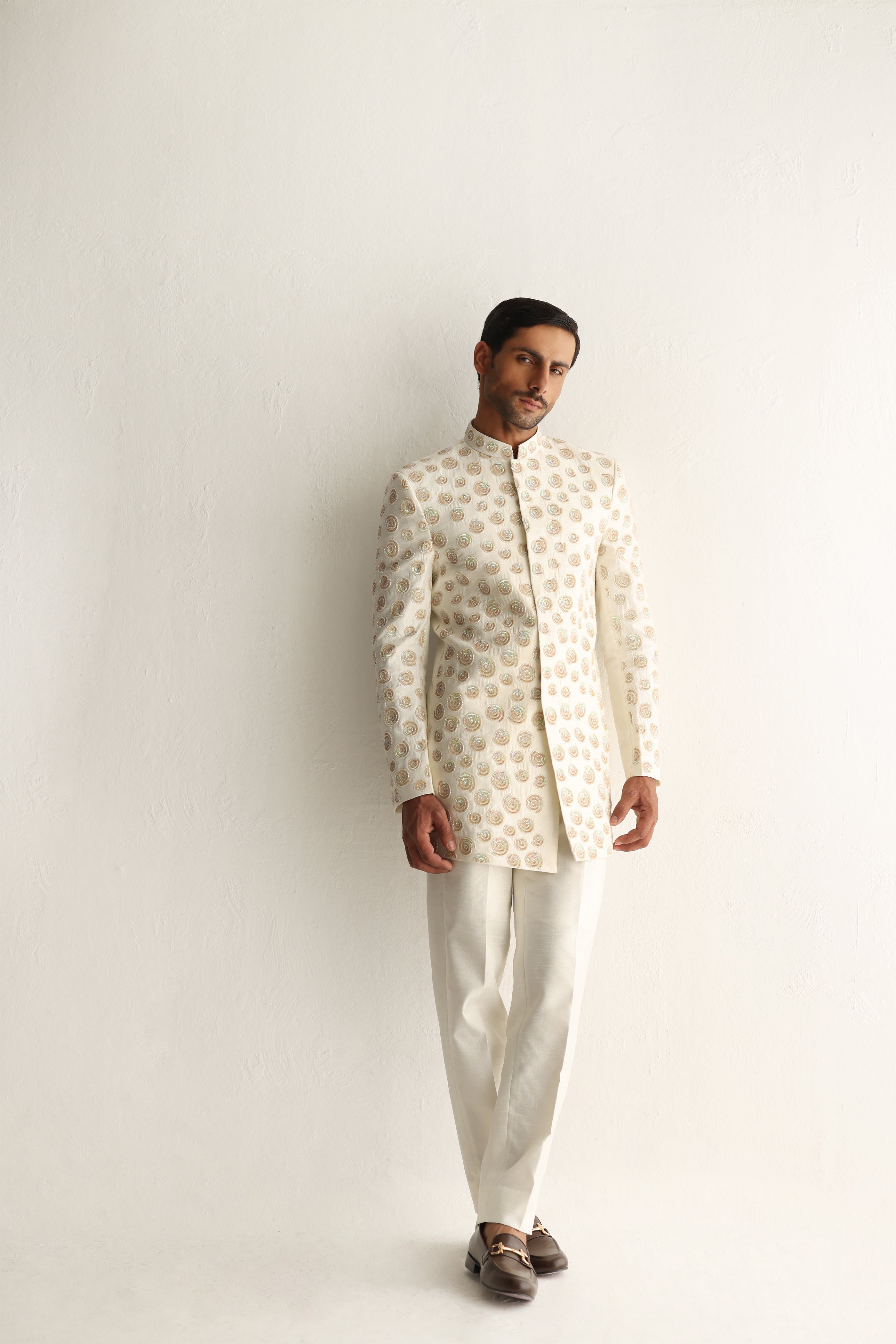 Ivory Hand-Embellished Raw Silk Prince Suit (2-Piece) - Image 5