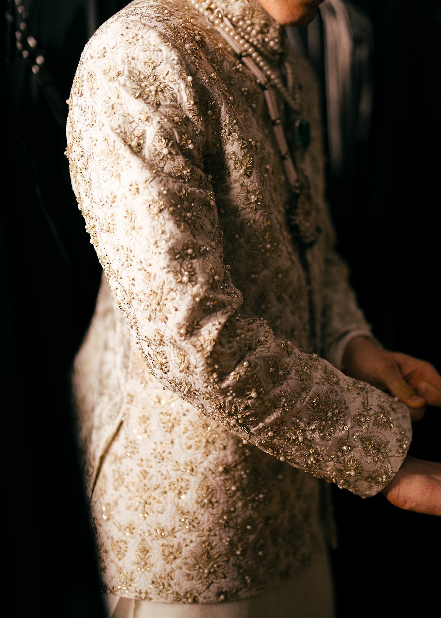 Ivory Self-Embroidered Raw Silk Prince Coat (3-Piece) - Image 3