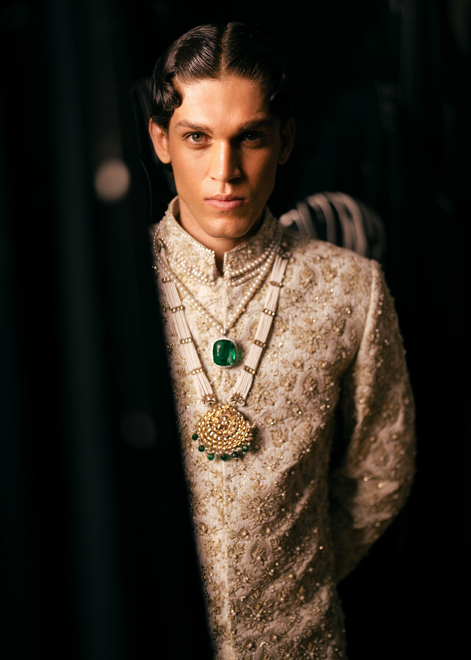 Ivory Self-Embroidered Raw Silk Prince Coat (3-Piece) - Image 4